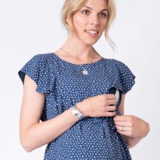 Seraphine Natalia Blue Dot Flutter Sleeve Maternity & Nursing Top