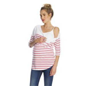 Seraphine Jillian Red Striped Cotton Maternity & Nursing Top