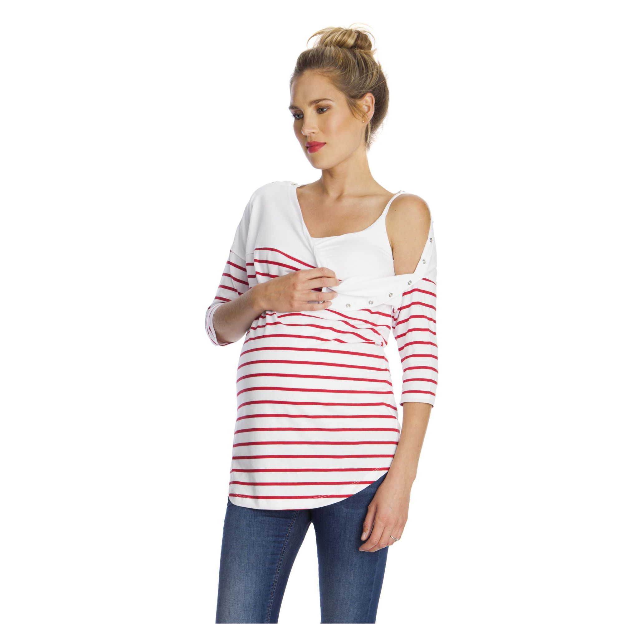 Seraphine Jillian Red Striped Cotton Maternity & Nursing Top - Mum N Me