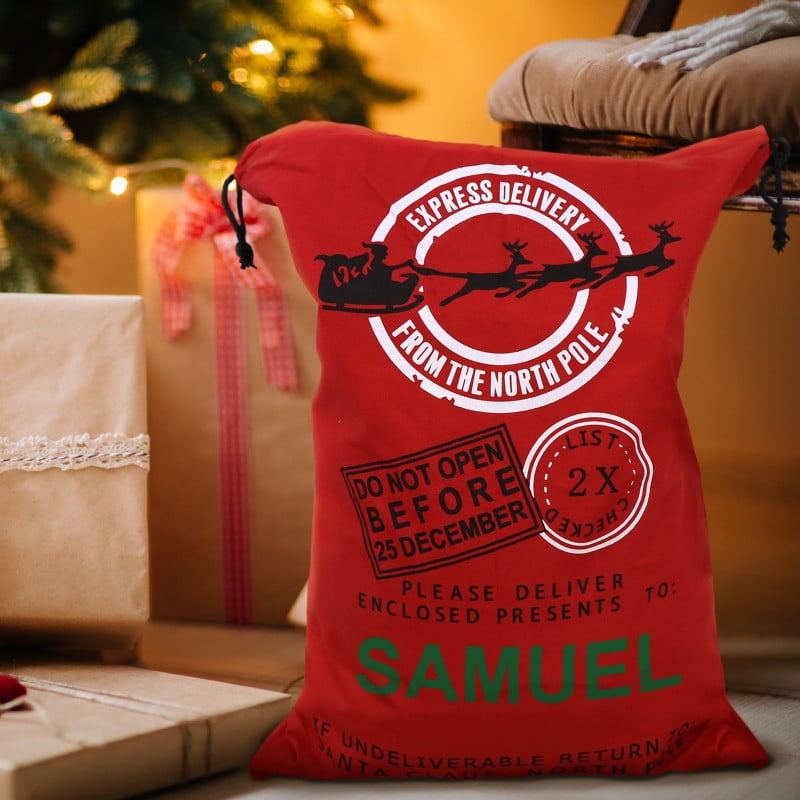 Personalised Red Santa Sack Christmas Stocking Express Delivery North Pole