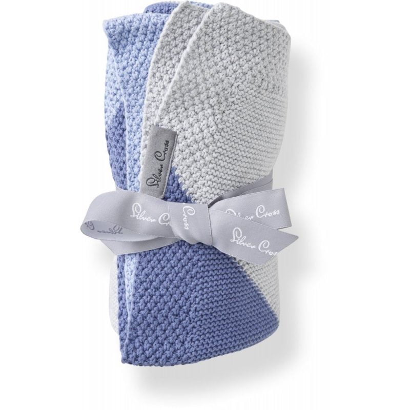 Silver Cross Blue Stripe Knitted Blanket
