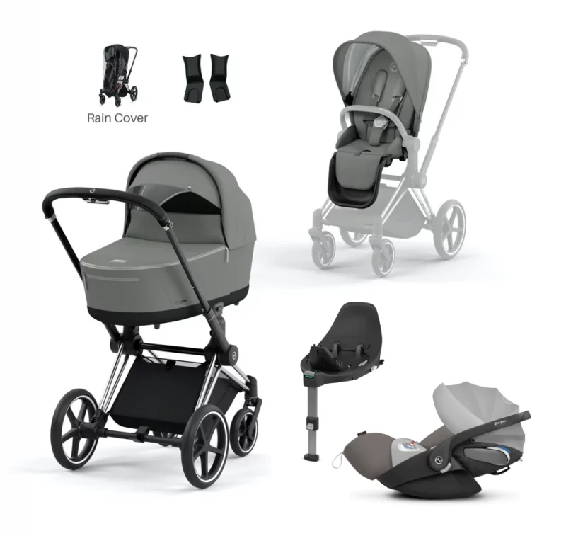 Cybex Priam 2022 Soho Grey and Chrome Travel System with Cloud Z Car Seat & Base