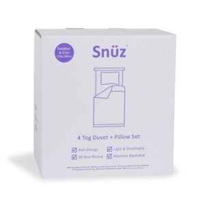 Snüz cot duvet and pillow bundle includes a 4.0 Tog duvet and a pillow that are ideal for your toddler. Made with extra breathable hollowfibre, the duvet and pillow are machine washable, creating a clean, fresh and comfortable environment.