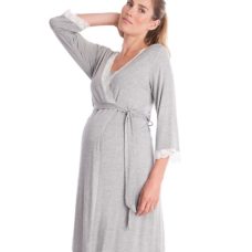 Seraphine Maternity Nightdress & Dressing Gown Set Grey Marl