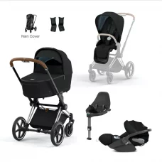 Cybex PRIAM 2022 Deep Black with Chrome and Brown Travel System with Cloud Z Car Seat & Base