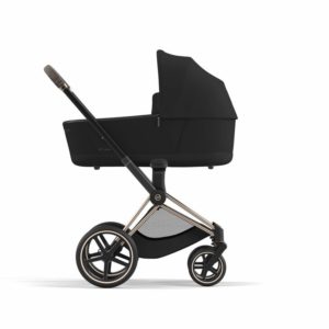 Cybex PRIAM 2022 Deep Black with Rose Gold and Brown Chassis and Luxe Carrycot