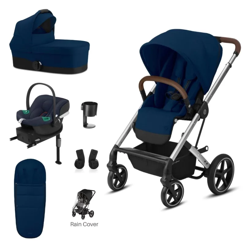 Cybex Balios Lux 8 Piece Bundle Navy Blue on Silver Chassis