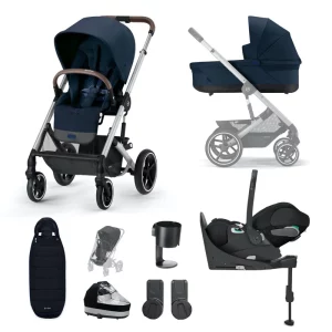 Cybex Balios S Lux 10 Piece Bundle 2023 Navy Blue on Silver Chassis with Cloud Z2 and Base Z2