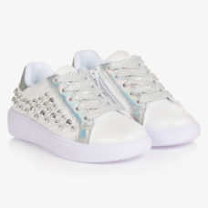Lelli Kelly Girls White Studded Faux Leather Trainers Lk3413