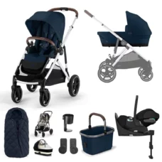 Cybex Gazelle S 2023 Travel System with Cybex Cloud Z2 iSize and Z2 Base Ocean Blue on Silver frame Bundle