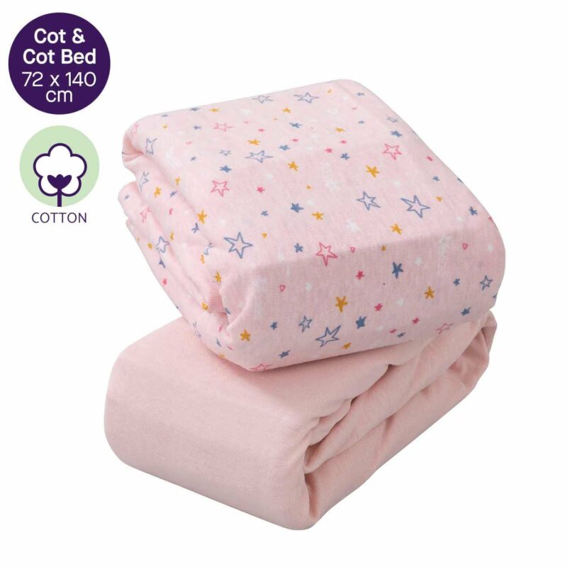 Clevamama Jersey Cotton Fitted Sheets One Size for Cot and Cot Bed Pink