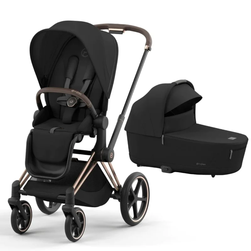 Cybex PRIAM Sepia Black on Rose Gold with Brown Leather Chassis 6 Piece Bundle