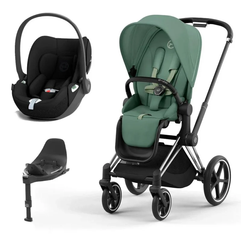 Cybex PRIAM Leaf Green on Chrome with Black Chassis 6 Piece with Cybex Cloud T and Base