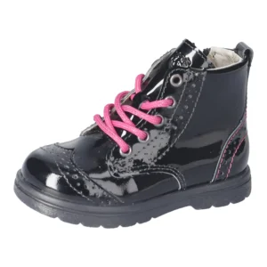 Ricosta Jemmy Boot Black Patent, Pink lace with Zip