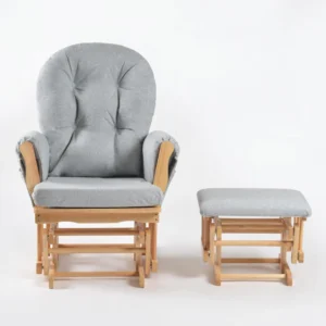 Babylo Brompton Glider Chair & Footstool Grey/Natural Wood