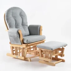 Babylo Brompton Glider Chair & Footstool Grey/Natural Wood